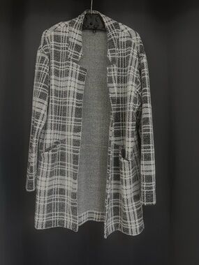 EXPRESS Plaid Open Front Cardigan - Gray & White